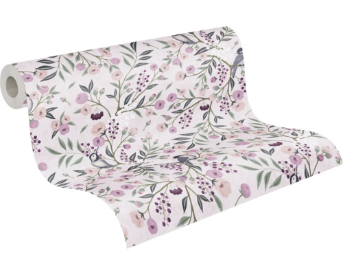 Behangrol met vogel- en bloemmotief