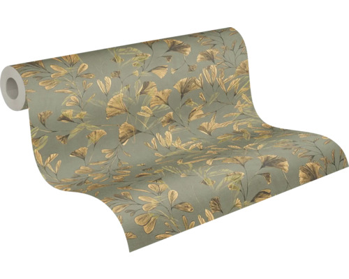 Rol behang met ginkgo bladerenmotief