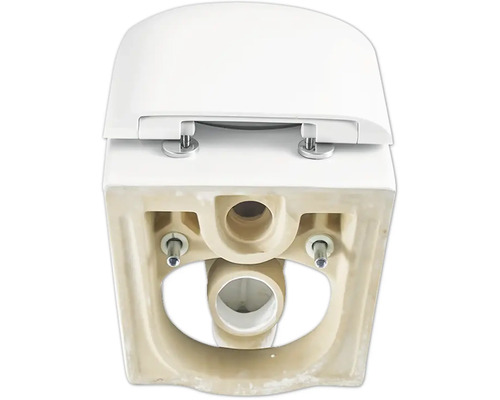 Onderkant van een toilet met gemonteerde toiletbril