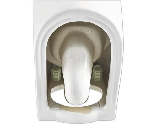 Onderkant van een randloos toilet