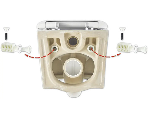 Detailaanzicht van een toilet met bevestigingsmaterialen