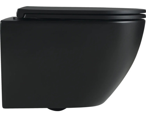 Zwart hangtoilet met diepe spoeling en gesloten spoelrand