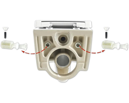 Detailaanzicht van een toilet met bevestigingsmateriaal