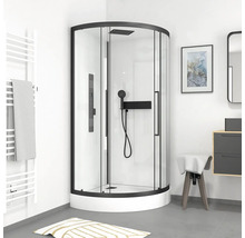 Douchecabine met zwart frame in badkamer