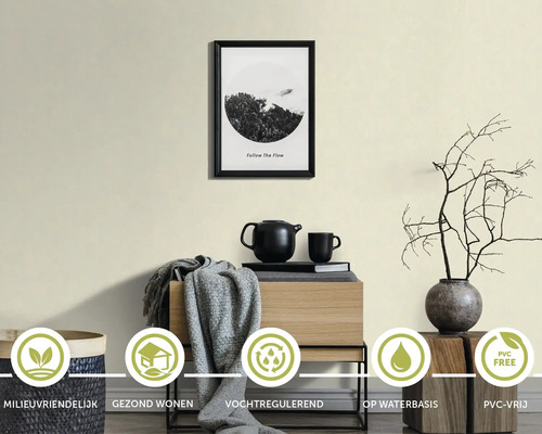 Voorbeeld van een woonkamer met muurverf, decoratie en symbolen voor milieuvriendelijke eigenschappen