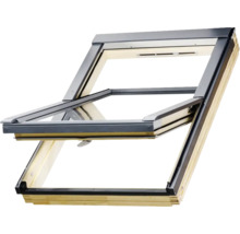 Geopend dakraam met houten frame