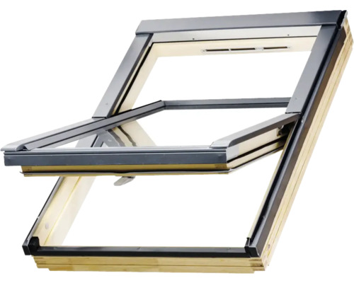 Geopend dakraam met houten frame
