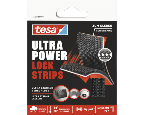 TESA Ultra Power Lock klittenband strips 50x25 mm 2 stuks