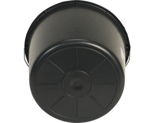 Zwarte emmer met metalen beugel van onderen