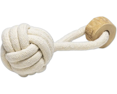 Hondenspeelgoed van katoentouw met houten element