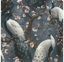 Behang met pauwen en bloemen op takken