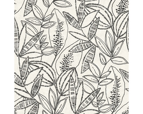 GRANDECO Vliesbehang bladeren zwart/wit Behang met bladerpatroon