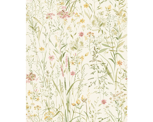 Behang met bloemen- en grassenmotief