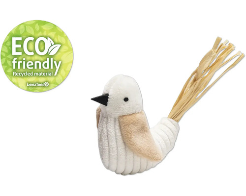Beige-witte vogel als kattenspeelgoed met keurmerk van gerecycled materiaal