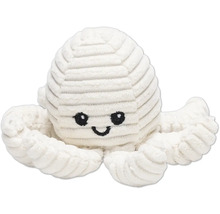 Knuffel octopus met gestreepte textuur en geborduurd gezicht