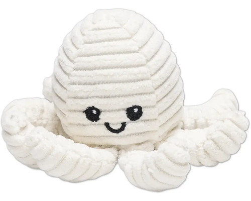 Knuffel octopus met gestreepte textuur en geborduurd gezicht