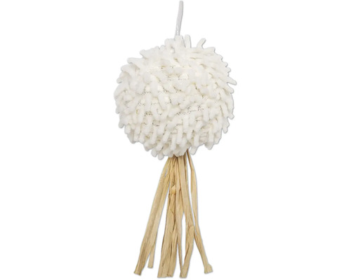 Decoratieve hanglamp met witte lampenkap en raffia franjes