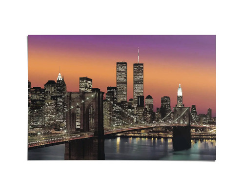Skyline van New York met de Brooklyn Bridge en de voormalige Twin Towers als muurdecoratie