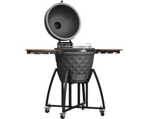 Keramische barbecue met open deksel, bijzettafels en wielen
