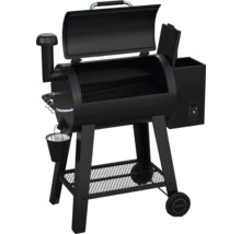 Zwarte pelletgrill met opbergrek en wielen