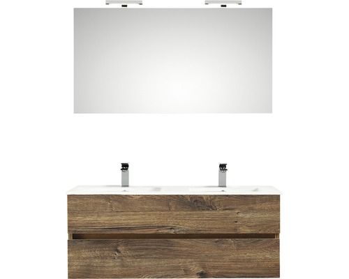 PELIPAL Badkamermeubelset Napoli met spiegel en wastafel 121 cm ribbeck eiken Wastafelcombinatie met spiegel en houten decor