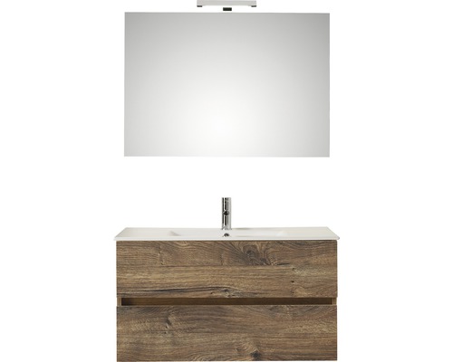 PELIPAL Badkamermeubelset Napoli met spiegel en wastafel 90,5 cm ribbeck eiken Wastafelcombinatie met spiegel en onderkast in houten design