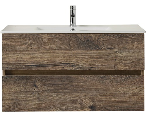 PELIPAL Badkamermeubelset Napoli met wastafel 90,5 cm ribbeck eiken Wastafelonderkast met wastafel en twee lades in houtlook