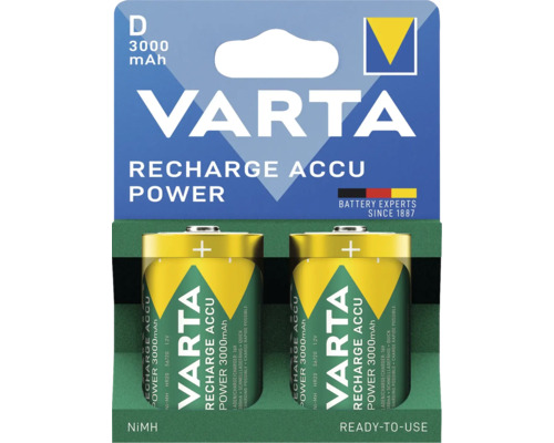 Varta Recharge Accu Power D 3000 mAh, twee oplaadbare batterijen