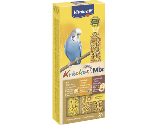 Vitakraft Kräcker Mix voor grasparkieten, vogelvoer met ei, graszaden, honing, sesam, abrikoos en vijg