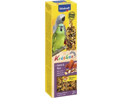 VITAKRAFT Vogelsnack noot kracker voor papegaaien, 2 st 180 gr Vitakraft Kräcker met dadels en noten voor papegaaien, twee stuks
