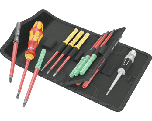 WERA Gereedschapset Kraftform Kompakt VDE 16 Universal 1 Toolfinder, 16-delig Wera schroevendraaierset met spanningstester in een zwarte tas