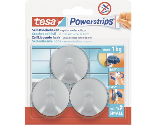 Tesa Powerstrips zelfklevende haak, verwijderbaar zonder sporen, draagvermogen tot 1 kg, inclusief vier Powerstrips Small
