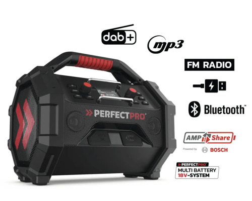 Perfectpro bouwradio met DAB Plus, MP3, FM radio, USB, Bluetooth en Amp Share technologie