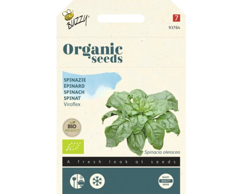 BUZZY Groentezaden Spinazie Winterreuzen biologisch doosje 50 gram Verpakking biologische spinaziezaden