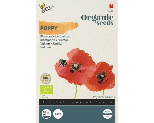 BUZZY Bloemenzaden Papaver, Klaproos Rood biologisch