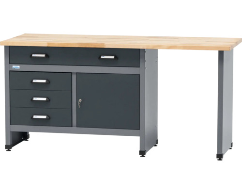 Werkbank met houten blad, laden en afsluitbare deur