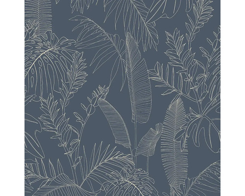 GRANDECO Vliesbehang bladeren blauw Behang met plantenpatroon