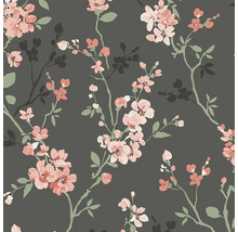 Behang met bloemmotief op een donkere achtergrond