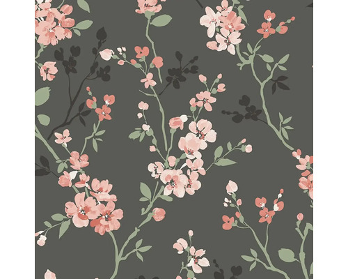 Behang met bloemmotief op een donkere achtergrond