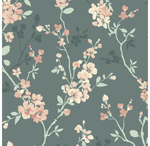 Behang met bloemmotief op een donkere achtergrond