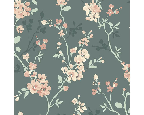 Behang met bloemmotief op een donkere achtergrond