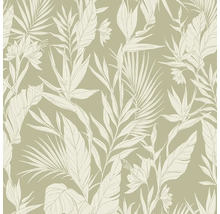 Behang met bloemmotief van bladeren en bloemen