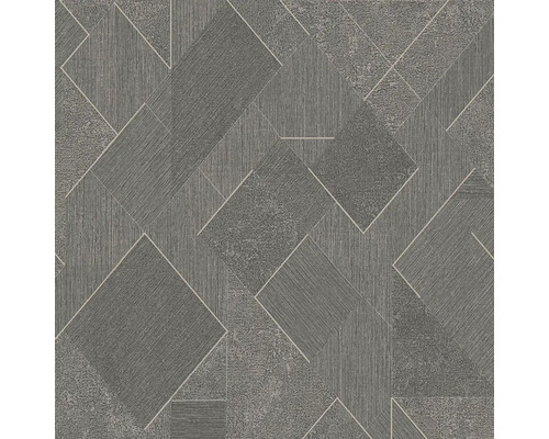 Behang met geometrisch patroon van vierkanten en driehoeken.