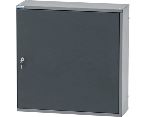 Grijze sleutelkast van metaal met sleutel