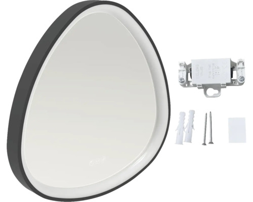 Asymmetrische spiegel met verlichting en montagemateriaal