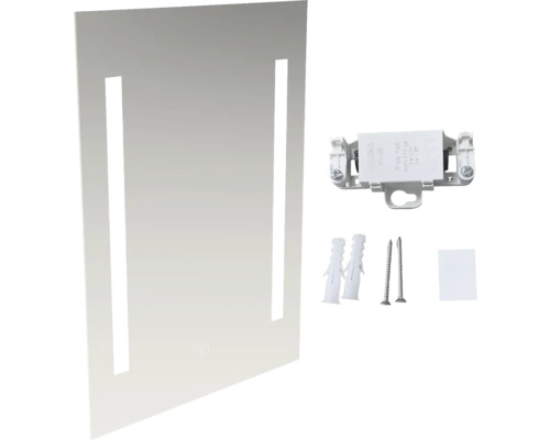 Rechthoekige spiegel met uitsparingen en bevestigingsmateriaal