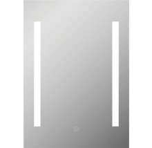 Rechthoekige spiegel met verticale lichtstrepen en aanraaksensor