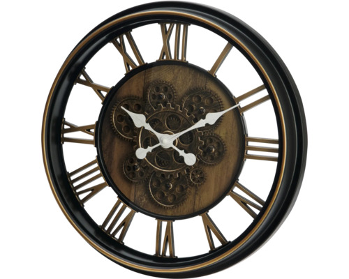 Decoratieve wandklok met Romeinse cijfers en tandwielmotief