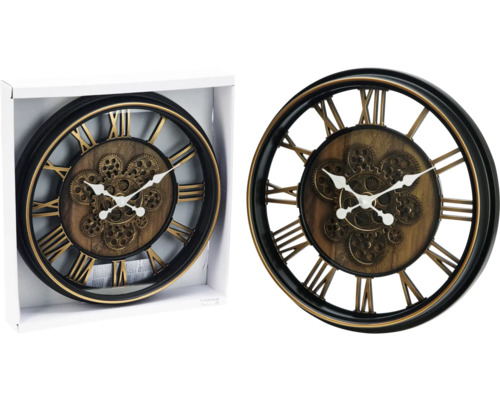 Wandklok met Romeinse cijfers en tandwielpatroon