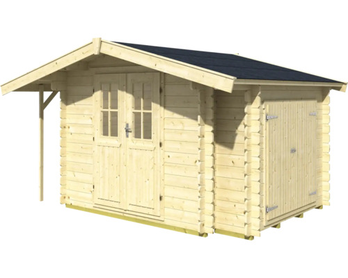 Houten tuinhuis met dubbele deur en enkele deur